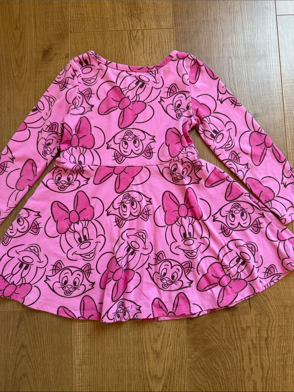 Girls Pink Minnie Mouse Long-Sleeve Skater Dress